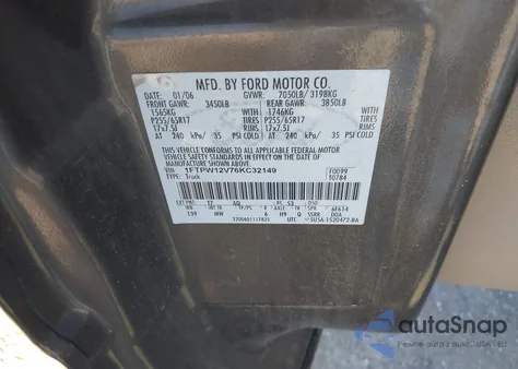 2006 Ford F-150 Lariat/Xlt из США, поврежденный, VIN 1FTPW12V76KC32149